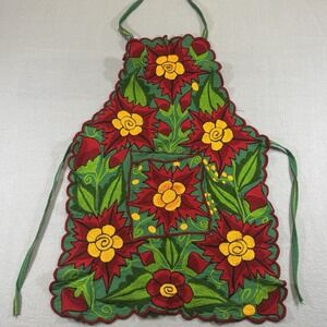 Vintage Child Embroidered Apron Folk Floral Cottagecore Holiday Decor